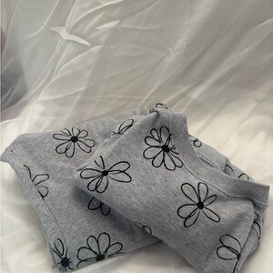 Gray Sweater & SweatPant outfit with Black Floral Design